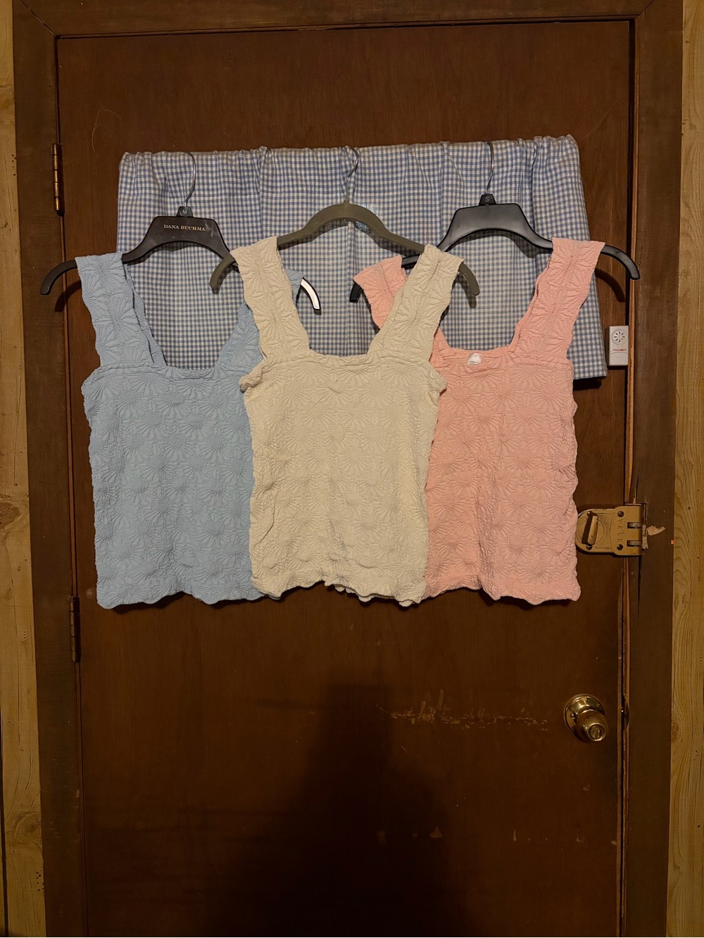 3 Pack Textured Floral Tank Tops - Pastel Blue, Cream, Pink
